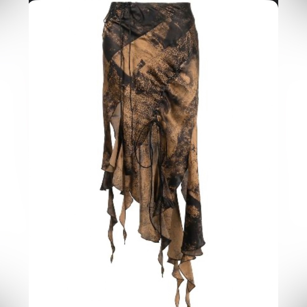 BRAND NEW NEVER WORN KNWLS AYSMMETRIC TATTERED-HIM SILK SKIRT